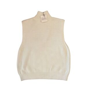 Lili Sidonio Womens Mock Neck Sweater Vest Cream Off-White Size L New